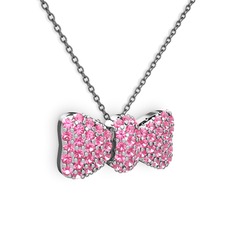 Taşlı Fiyonk Kolye - Pembe kuvars 14 ayar beyaz altın kolye (40 cm gümüş rolo zincir) #1t0cbbv