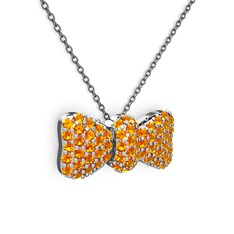 Taşlı Fiyonk Kolye - Sitrin 18 ayar beyaz altın kolye (40 cm gümüş rolo zincir) #1te3ajo