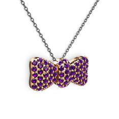 Ametist 18 ayar rose altın kolye (40 cm gümüş rolo zincir)