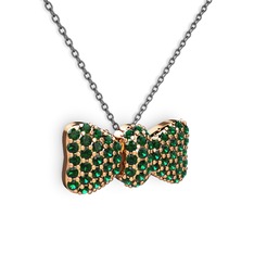 Taşlı Fiyonk Kolye - Yeşil kuvars 8 ayar rose altın kolye (40 cm gümüş rolo zincir) #1xxpjnb