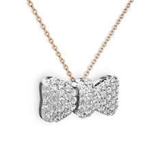 Taşlı Fiyonk Kolye - Swarovski 14 ayar beyaz altın kolye (40 cm gümüş rolo zincir) #1ybvpzm