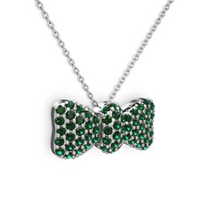 Taşlı Fiyonk Kolye - Yeşil kuvars 18 ayar beyaz altın kolye (40 cm beyaz altın rolo zincir) #1ydjndp