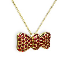 Taşlı Fiyonk Kolye - Garnet 925 ayar altın kaplama gümüş kolye (40 cm altın rolo zincir) #1ymb8jd
