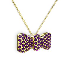 Taşlı Fiyonk Kolye - Ametist 925 ayar altın kaplama gümüş kolye (40 cm altın rolo zincir) #1ytkexg