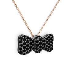 Taşlı Fiyonk Kolye - Siyah zirkon 925 ayar siyah rodyum kaplama gümüş kolye (40 cm gümüş rolo zincir) #2do7w5