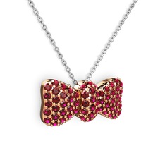Taşlı Fiyonk Kolye - Rodolit garnet 14 ayar rose altın kolye (40 cm gümüş rolo zincir) #3kjk96