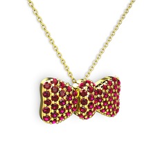 Taşlı Fiyonk Kolye - Rodolit garnet 14 ayar altın kolye (40 cm altın rolo zincir) #6zehl6