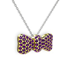 Taşlı Fiyonk Kolye - Ametist 14 ayar altın kolye (40 cm beyaz altın rolo zincir) #7570mt