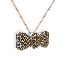 Taşlı Fiyonk Kolye - Dumanlı kuvars 925 ayar gümüş kolye (40 cm rose altın rolo zincir) #817pn0