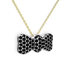 Taşlı Fiyonk Kolye - Siyah zirkon 14 ayar beyaz altın kolye (40 cm altın rolo zincir) #9pvt1o