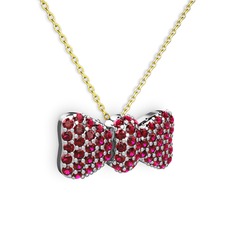 Taşlı Fiyonk Kolye - Rodolit garnet 18 ayar beyaz altın kolye (40 cm altın rolo zincir) #a75uui
