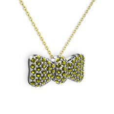 Taşlı Fiyonk Kolye - Peridot 8 ayar beyaz altın kolye (40 cm altın rolo zincir) #agarmu