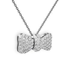 Taşlı Fiyonk Kolye - Swarovski 8 ayar beyaz altın kolye (40 cm gümüş rolo zincir) #aoc21b