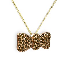 Taşlı Fiyonk Kolye - Dumanlı kuvars 14 ayar rose altın kolye (40 cm altın rolo zincir) #ayc2oz