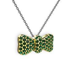 Taşlı Fiyonk Kolye - Yeşil kuvars 8 ayar altın kolye (40 cm gümüş rolo zincir) #azctl8