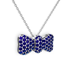 Taşlı Fiyonk Kolye - Lab safir 8 ayar beyaz altın kolye (40 cm beyaz altın rolo zincir) #bkunj0