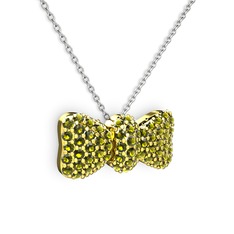 Taşlı Fiyonk Kolye - Peridot 18 ayar altın kolye (40 cm beyaz altın rolo zincir) #d82nih