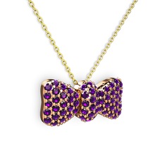 Taşlı Fiyonk Kolye - Ametist 18 ayar rose altın kolye (40 cm altın rolo zincir) #g9rd0n