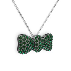 Taşlı Fiyonk Kolye - Yeşil kuvars 925 ayar siyah rodyum kaplama gümüş kolye (40 cm gümüş rolo zincir) #iirumm