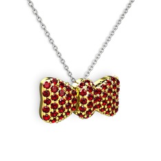 Taşlı Fiyonk Kolye - Garnet 18 ayar altın kolye (40 cm beyaz altın rolo zincir) #iw0hxg