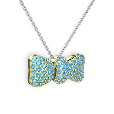 Taşlı Fiyonk Kolye - Akuamarin 18 ayar altın kolye (40 cm beyaz altın rolo zincir) #k0d9cx