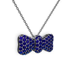 Taşlı Fiyonk Kolye - Lab safir 925 ayar siyah rodyum kaplama gümüş kolye (40 cm gümüş rolo zincir) #k33rdl