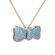 Taşlı Fiyonk Kolye - Akuamarin 925 ayar rose altın kaplama gümüş kolye (40 cm gümüş rolo zincir) #l2qf98