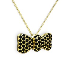 Taşlı Fiyonk Kolye - Siyah zirkon 8 ayar altın kolye (40 cm altın rolo zincir) #m3mco6