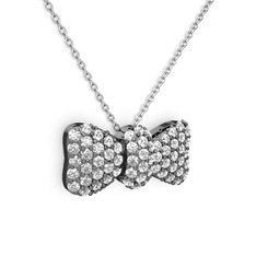 Taşlı Fiyonk Kolye - Swarovski 925 ayar siyah rodyum kaplama gümüş kolye (40 cm beyaz altın rolo zincir) #nxmmej