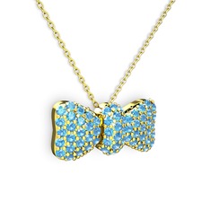 Taşlı Fiyonk Kolye - Akuamarin 14 ayar altın kolye (40 cm altın rolo zincir) #pdcbpg