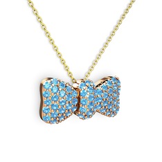 Taşlı Fiyonk Kolye - Akuamarin 925 ayar rose altın kaplama gümüş kolye (40 cm gümüş rolo zincir) #pl1fbj