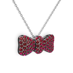 Taşlı Fiyonk Kolye - Rodolit garnet 925 ayar siyah rodyum kaplama gümüş kolye (40 cm beyaz altın rolo zincir) #po8ubd