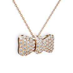 Taşlı Fiyonk Kolye - Swarovski 8 ayar rose altın kolye (40 cm rose altın rolo zincir) #qyh2rm