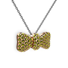 Taşlı Fiyonk Kolye - Peridot 18 ayar rose altın kolye (40 cm gümüş rolo zincir) #rx469q