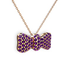 Ametist 925 ayar rose altın kaplama gümüş kolye (40 cm rose altın rolo zincir)