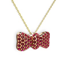 Taşlı Fiyonk Kolye - Rodolit garnet 18 ayar rose altın kolye (40 cm altın rolo zincir) #ufs8p1