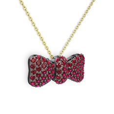 Taşlı Fiyonk Kolye - Rodolit garnet 925 ayar siyah rodyum kaplama gümüş kolye (40 cm altın rolo zincir) #y6ub06