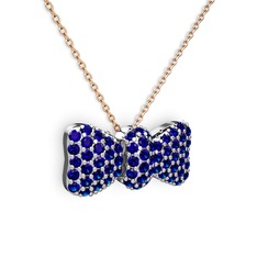 Taşlı Fiyonk Kolye - Lab safir 18 ayar beyaz altın kolye (40 cm rose altın rolo zincir) #z50g9m