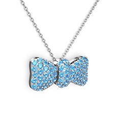 Akuamarin 18 ayar beyaz altın kolye (40 cm gümüş rolo zincir)