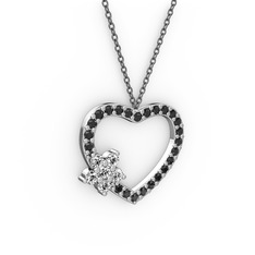 Maita Kalp Kolye - Pırlanta ve siyah zirkon 18 ayar beyaz altın kolye (0.216 karat, 40 cm gümüş rolo zincir) #100utum