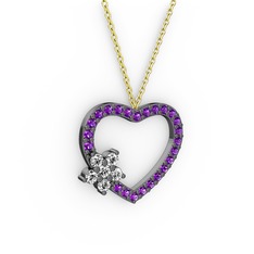 Maita Kalp Kolye - Swarovski ve ametist 925 ayar siyah rodyum kaplama gümüş kolye (40 cm altın rolo zincir) #103a8ax