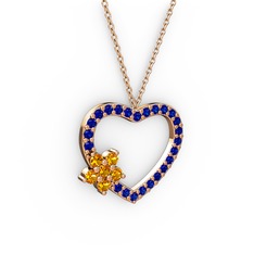 Maita Kalp Kolye - Sitrin ve lab safir 925 ayar rose altın kaplama gümüş kolye (40 cm rose altın rolo zincir) #10vf2u0