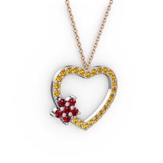 Maita Kalp Kolye - Garnet ve sitrin 14 ayar beyaz altın kolye (40 cm rose altın rolo zincir) #10ws3re