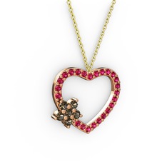 Maita Kalp Kolye - Dumanlı kuvars ve rodolit garnet 18 ayar rose altın kolye (40 cm altın rolo zincir) #11dk5pi