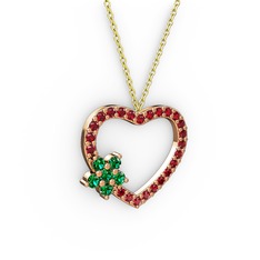 Yeşil kuvars ve garnet 14 ayar rose altın kolye (40 cm altın rolo zincir)