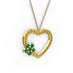 Maita Kalp Kolye - Yeşil kuvars ve sitrin 18 ayar altın kolye (40 cm gümüş rolo zincir) #11nx533