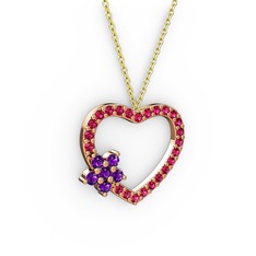 Ametist ve rodolit garnet 8 ayar rose altın kolye (40 cm altın rolo zincir)