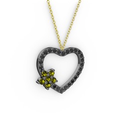 Maita Kalp Kolye - Peridot ve siyah zirkon 925 ayar siyah rodyum kaplama gümüş kolye (40 cm gümüş rolo zincir) #120z00u