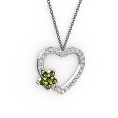 Maita Kalp Kolye - Peridot ve swarovski 14 ayar beyaz altın kolye (40 cm gümüş rolo zincir) #123u0ta