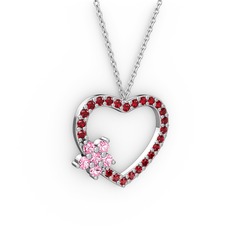 Pembe kuvars ve garnet 925 ayar gümüş kolye (40 cm beyaz altın rolo zincir)